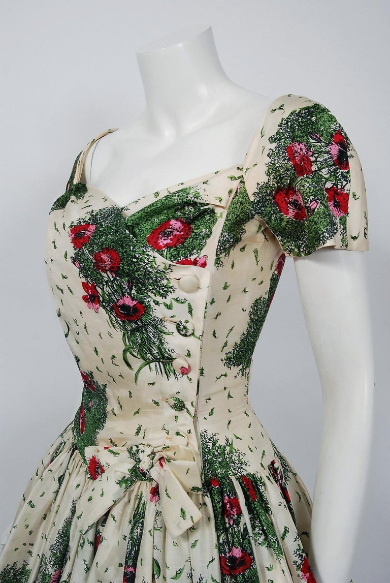 Vintage 1950's Gigi Young Floral Garden Print Silk Swe…