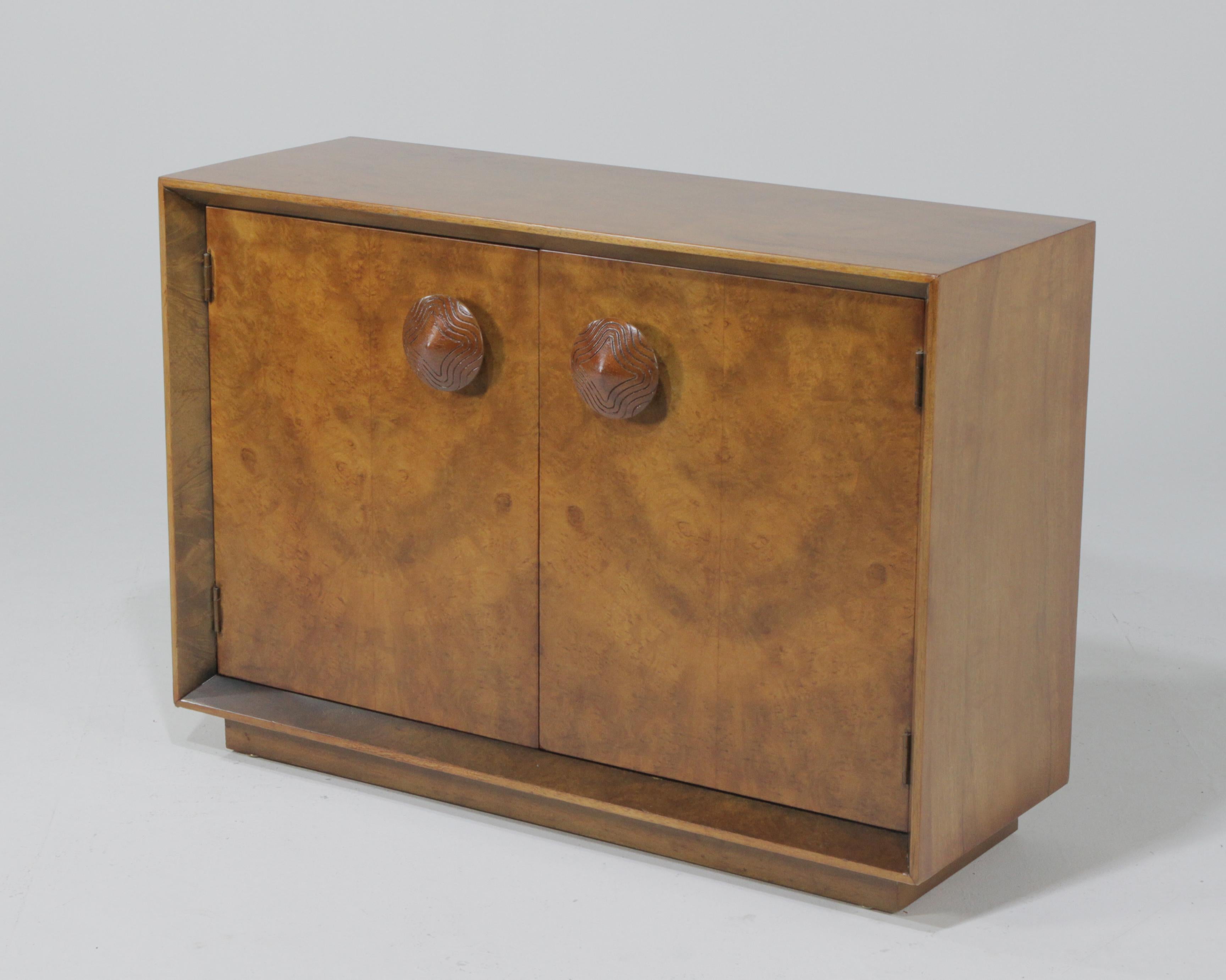 Mid-Century Modern 1950s Gilbert Rohde for Herman Miller Two-Door Paldao Burl Cabinet