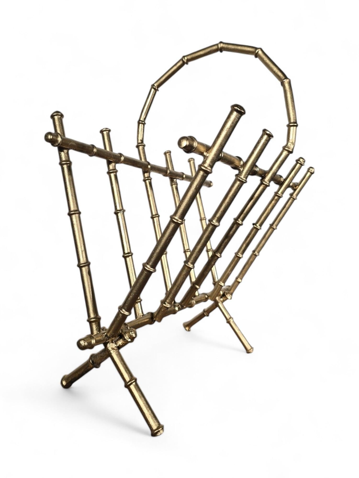 Portariviste in bronzo dorato degli anni '50 - Bamboo Design in vendita 1