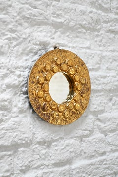 Miroir en céramique dorée en forme de soleil des années 1950 dans le style de Mithe Espelt