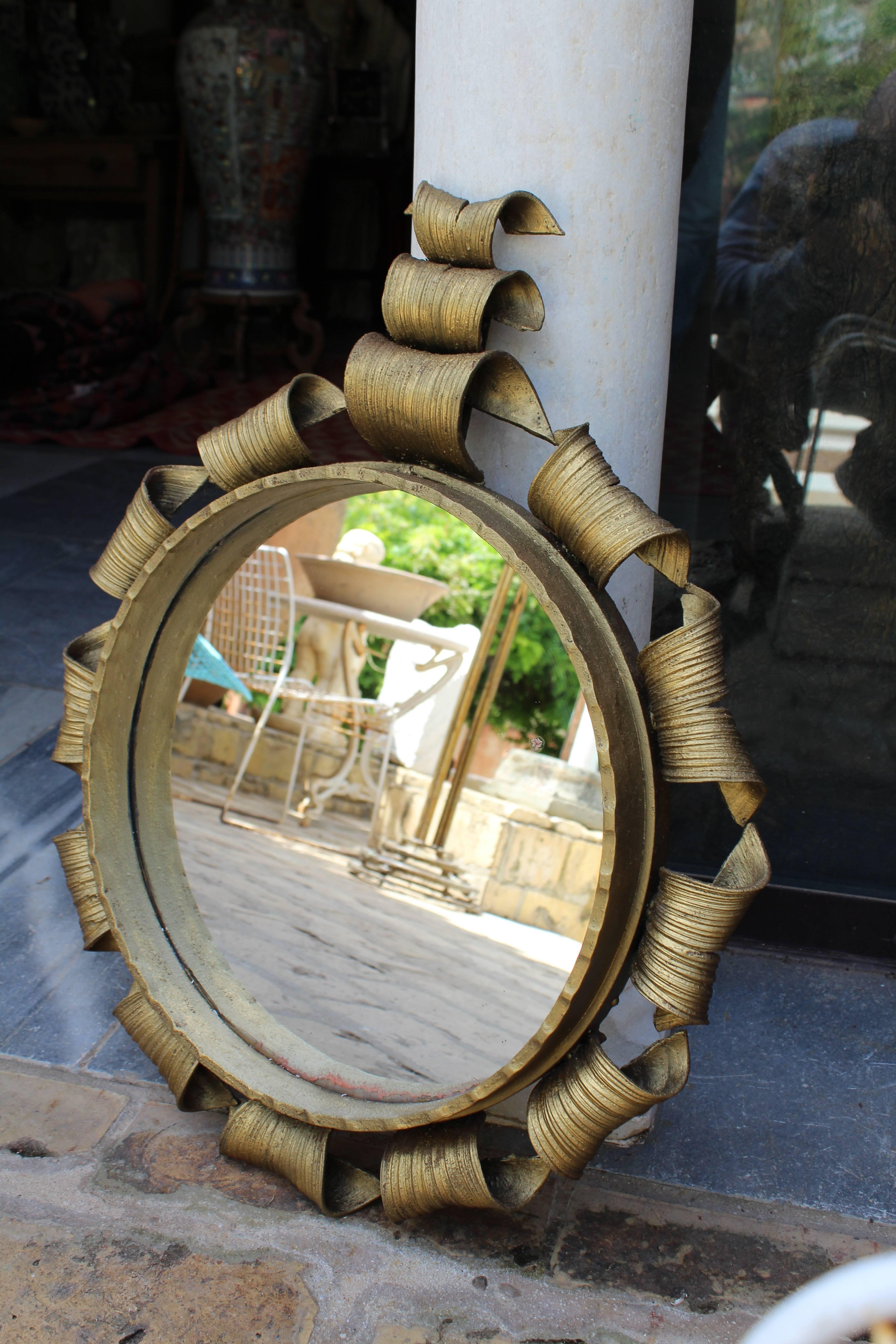 Spanish 1950s Gilded Forged Iron Mirror