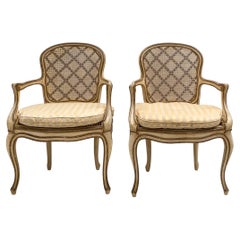 1950s Gilt and Painted French Bergere Chairs, Pair