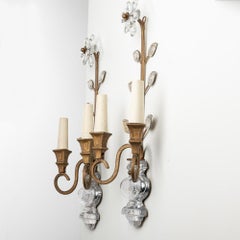 1950s Gilt Brass & Crystal Glass Pendant Attributed to Maison Baguès