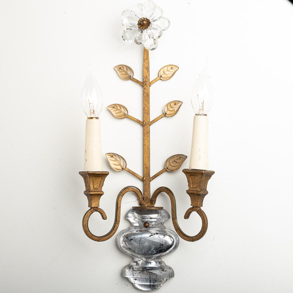1950s Gilt Brass & Crystal Glass Pendant Attributed to Maison Baguès In Good Condition For Sale In Schoorl, NL