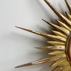 Miroir convexe doré Sunburst des années 1950