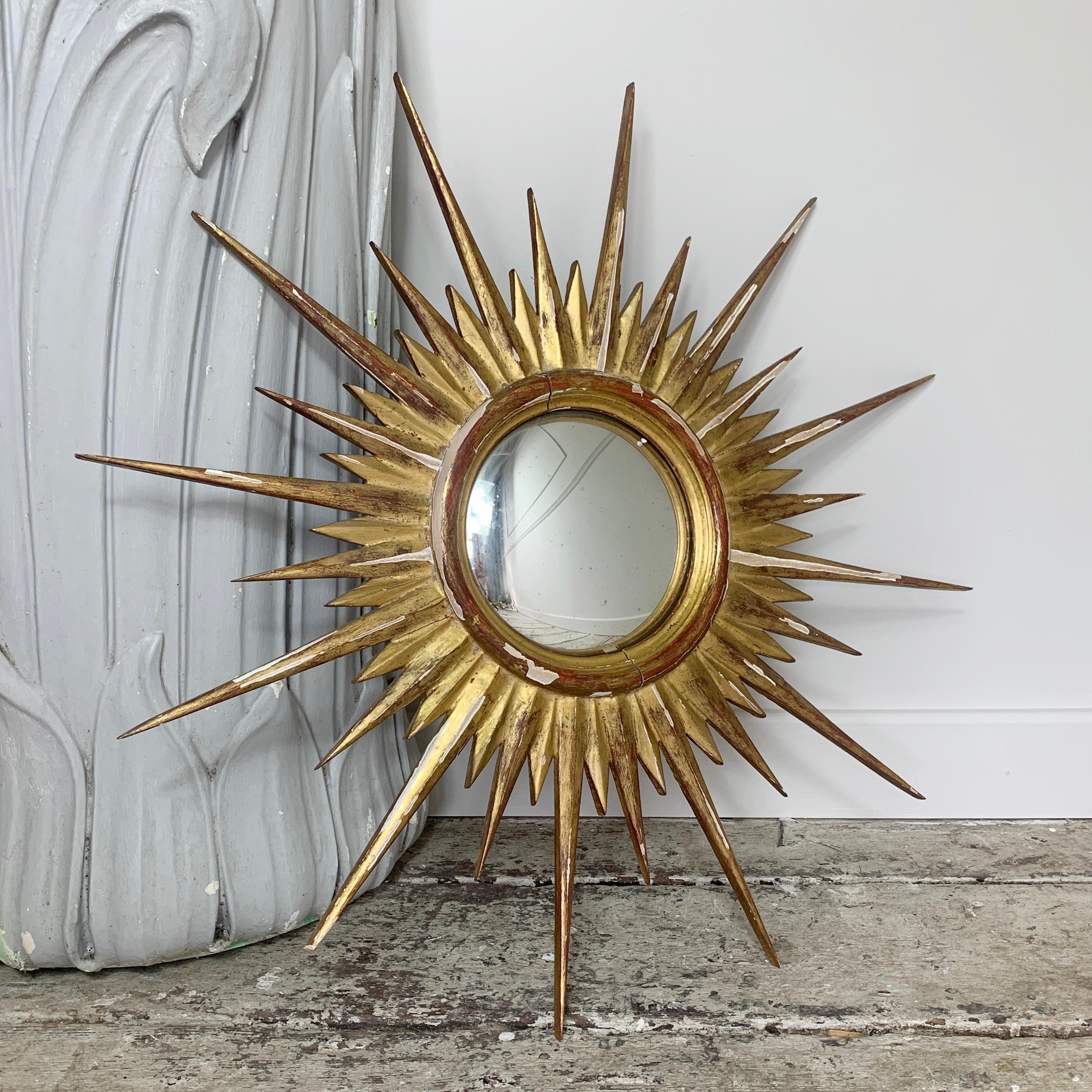Mid-Century Modern 1950'S Gilt Convex Sunburst Mirror