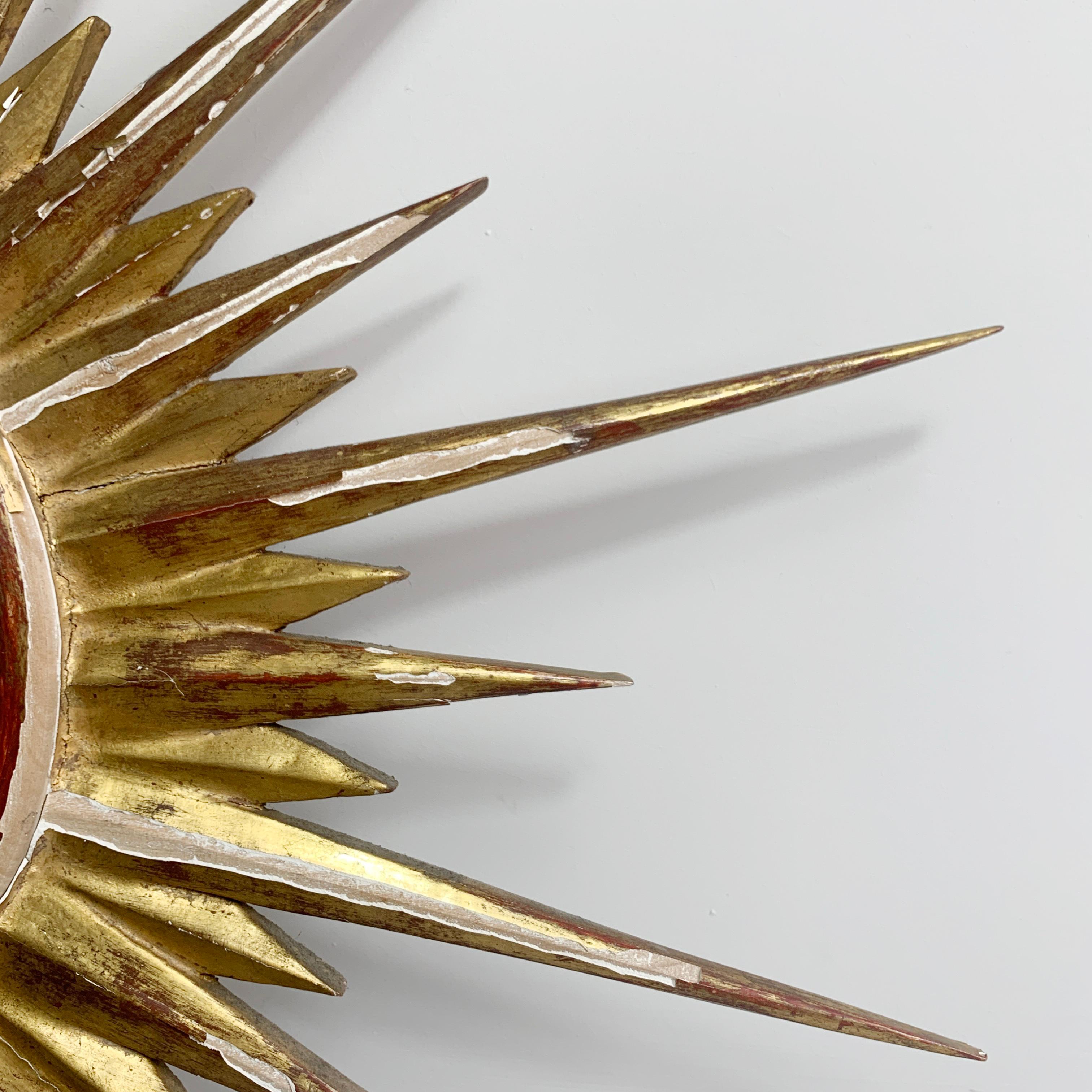 French 1950'S Gilt Convex Sunburst Mirror