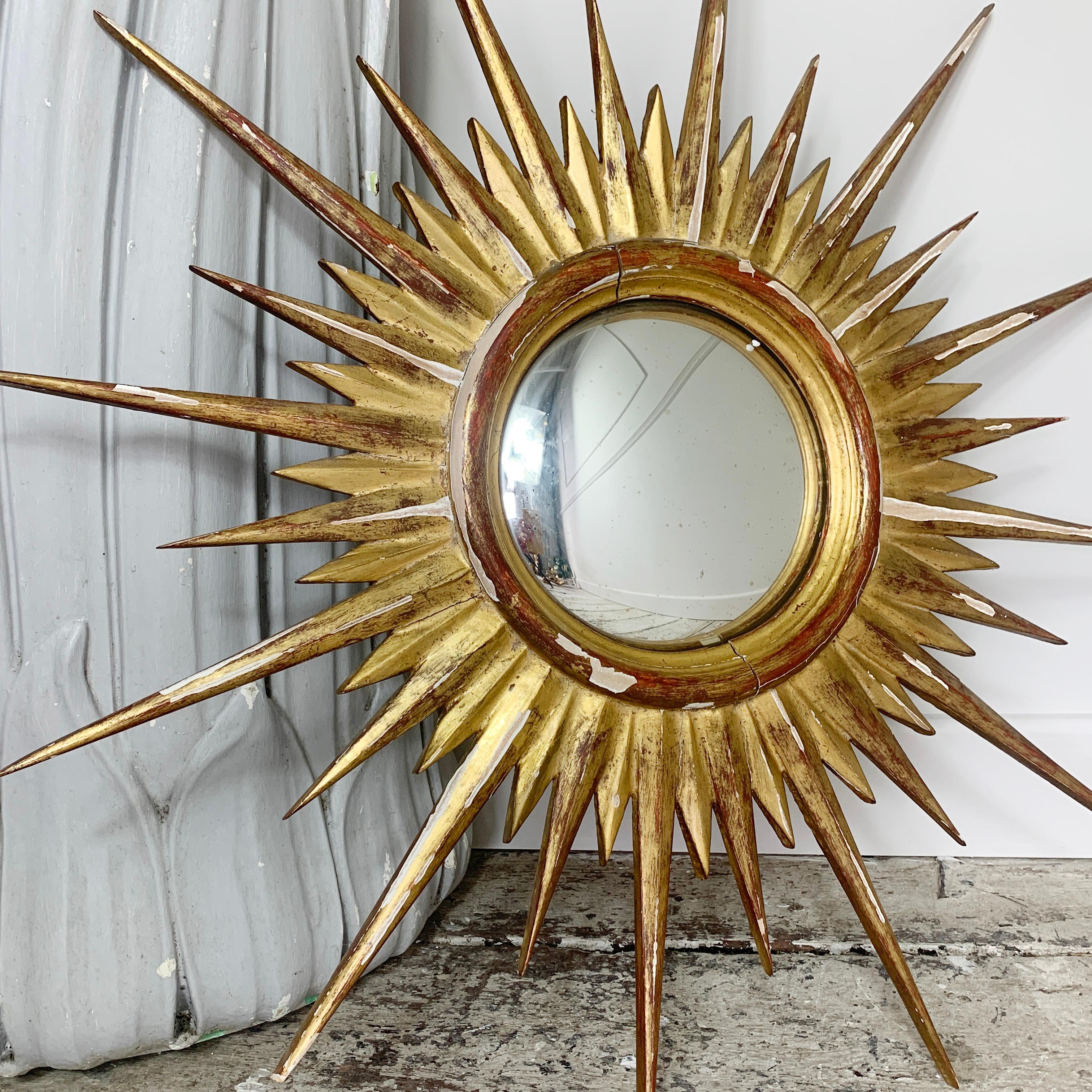 1950'S Gilt Convex Sunburst Mirror In Good Condition In Hastings, GB