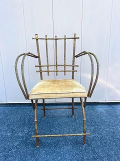 1950s Gilt Faux Bamboo Metal Arm / Vanity Chair Hollywood Regency