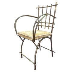 1950s Gilt Faux Bamboo Metal Arm / Vanity Chair Hollywood Regency