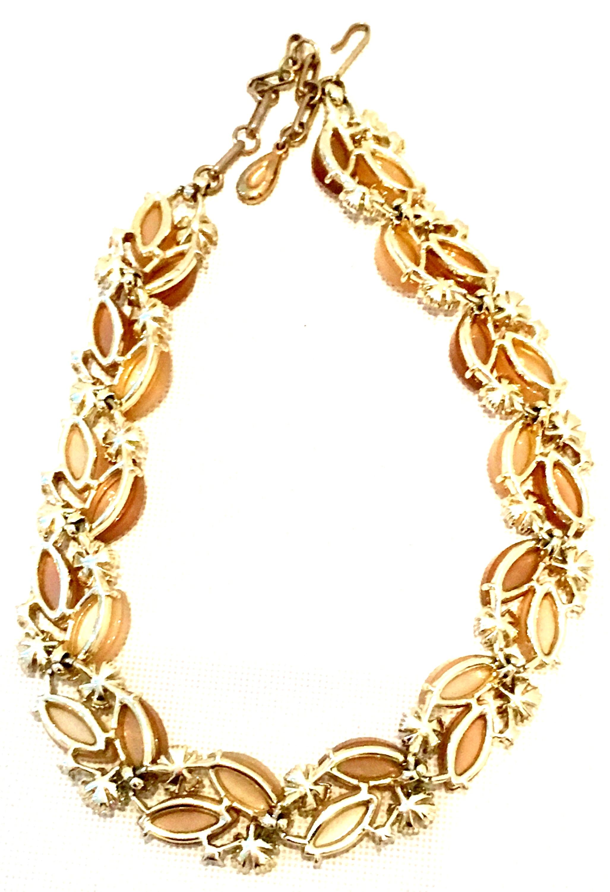 1950'S Gilt Gold Lucite & Austrian Crystal Necklace And Earrings S/3 By, Lisner For Sale 6