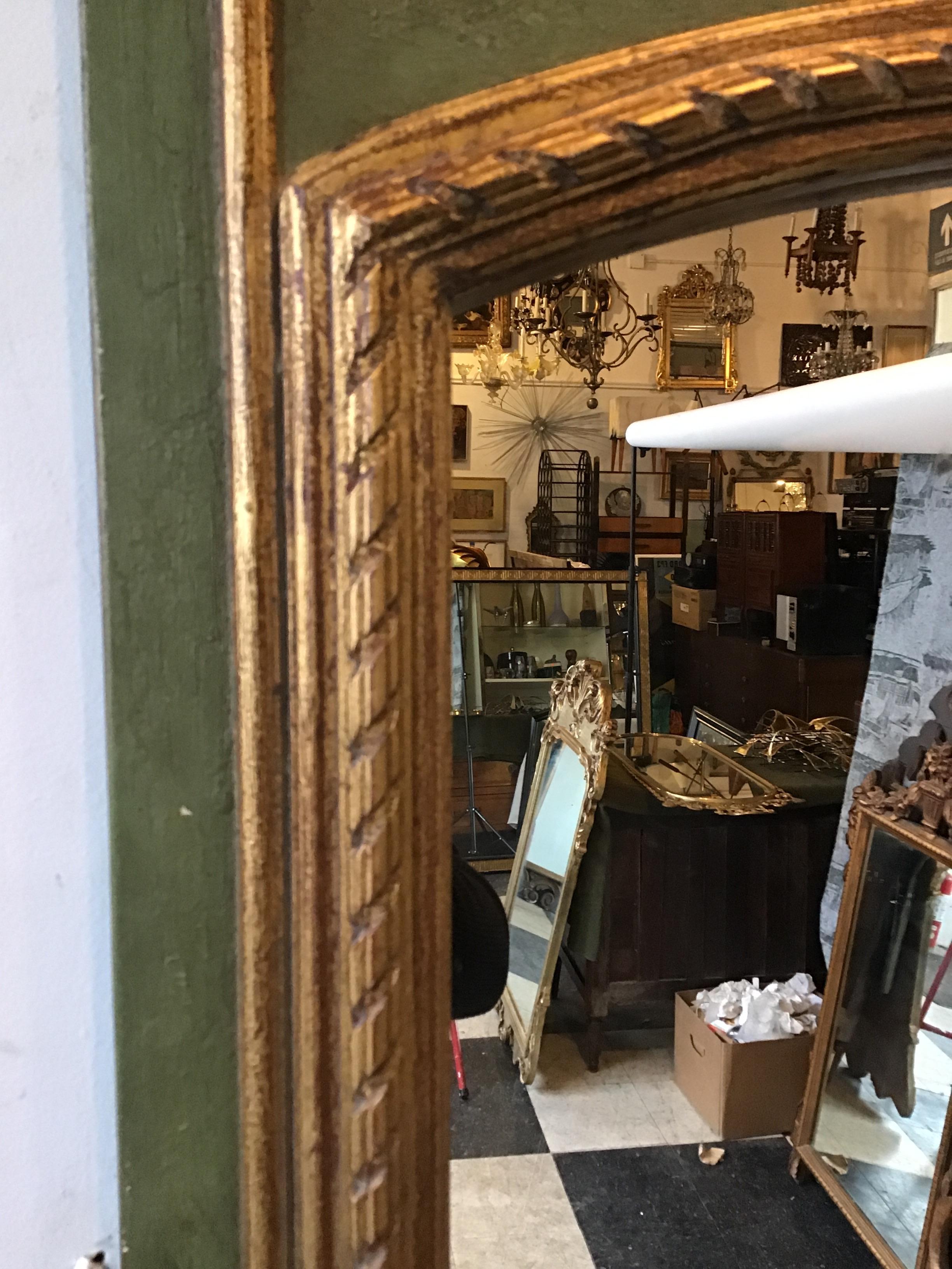 1950s French Green Trumeau Mirror With Gilt Accents 2