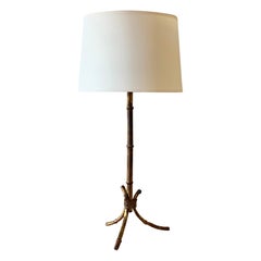 1950s Gilt Iron Bamboo Table Lamp