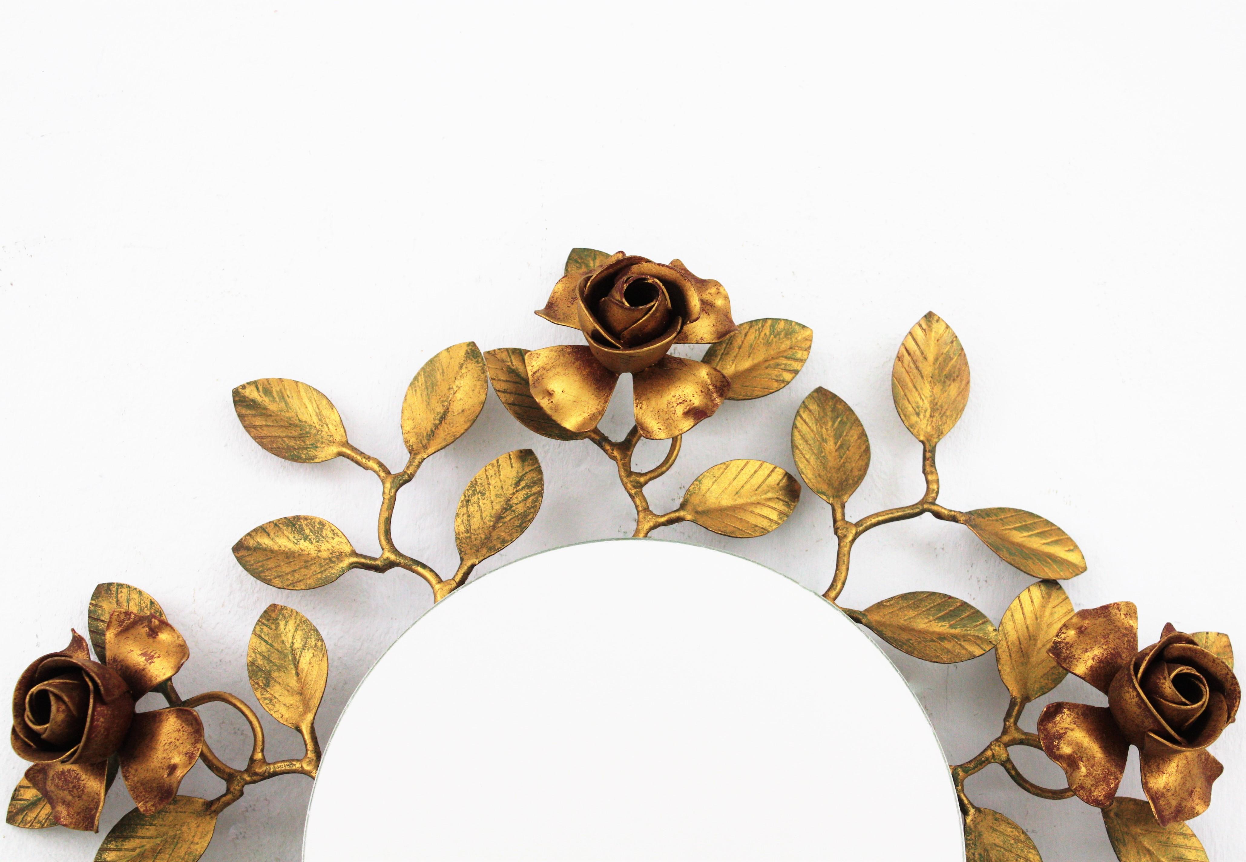 Foliage Floral Mirror in Polychrome Gilt Metal For Sale 2