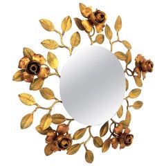 Foliage Floral Mirror with Frame in Polychrome Gilt Metal