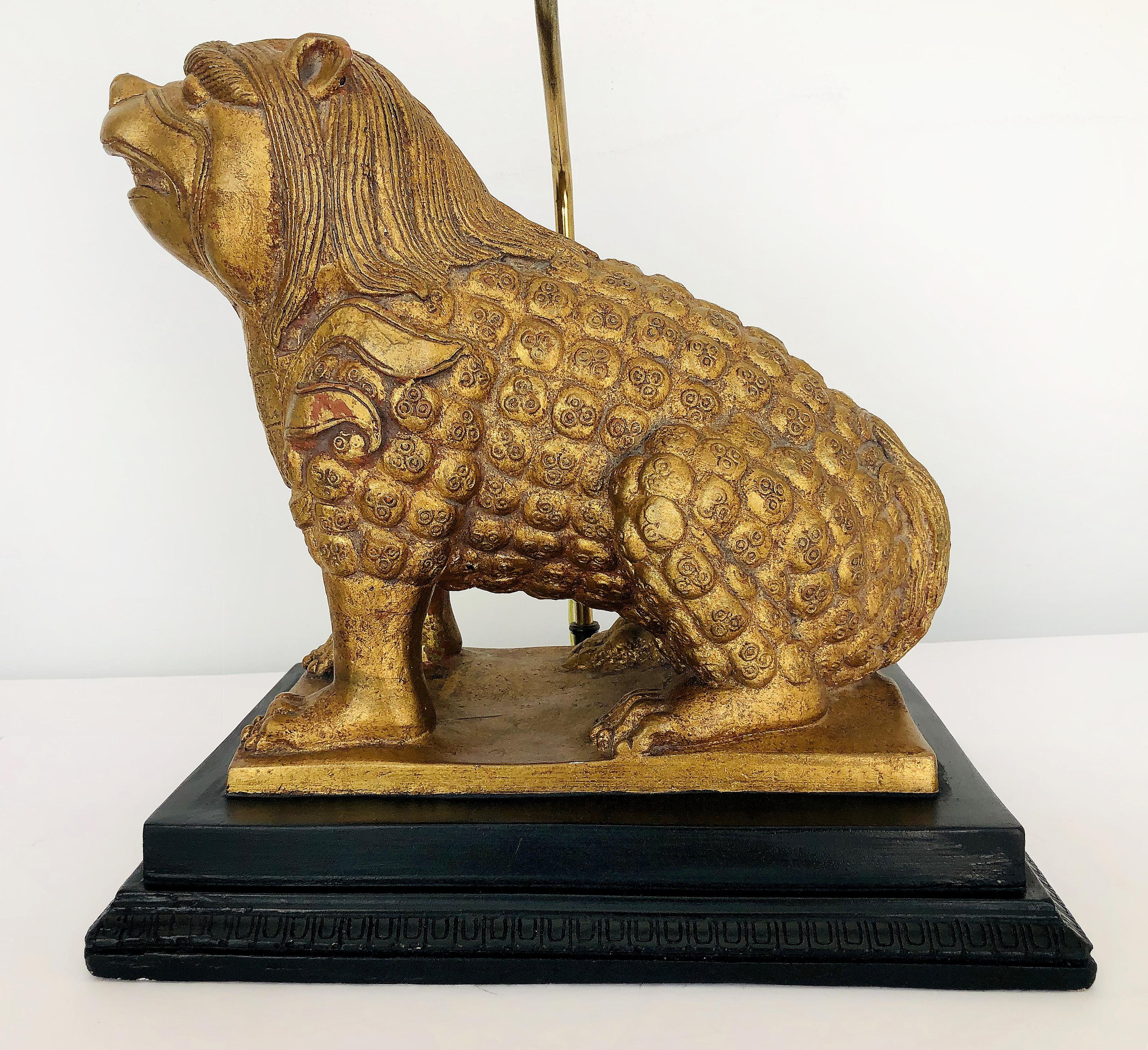 1950s Gilt Pottery Foo Dog Lamp, after Tony Duquette 1