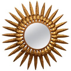 1950s Gilt Spanish Sunburst Mirror with Back Lighting