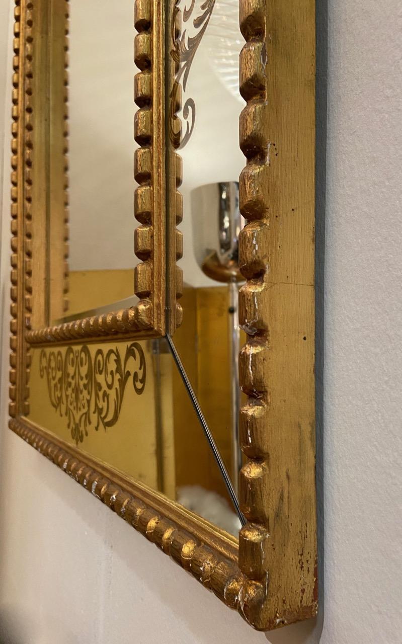 Painted Large 1950's Gilt Wood Decorated French Mirror For Sale
