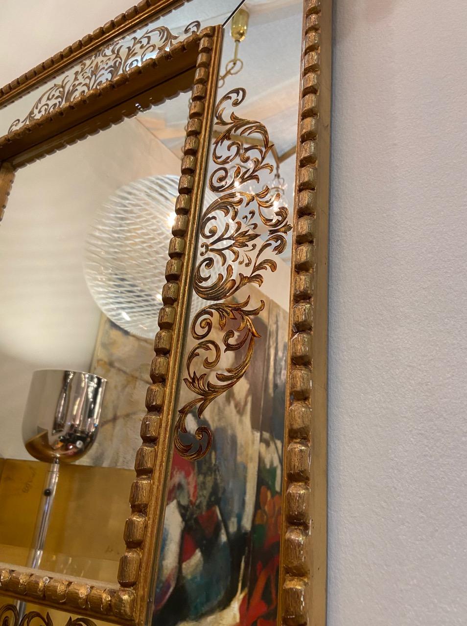 Mid-Century Modern Large 1950's Gilt Wood Decorated French Mirror For Sale