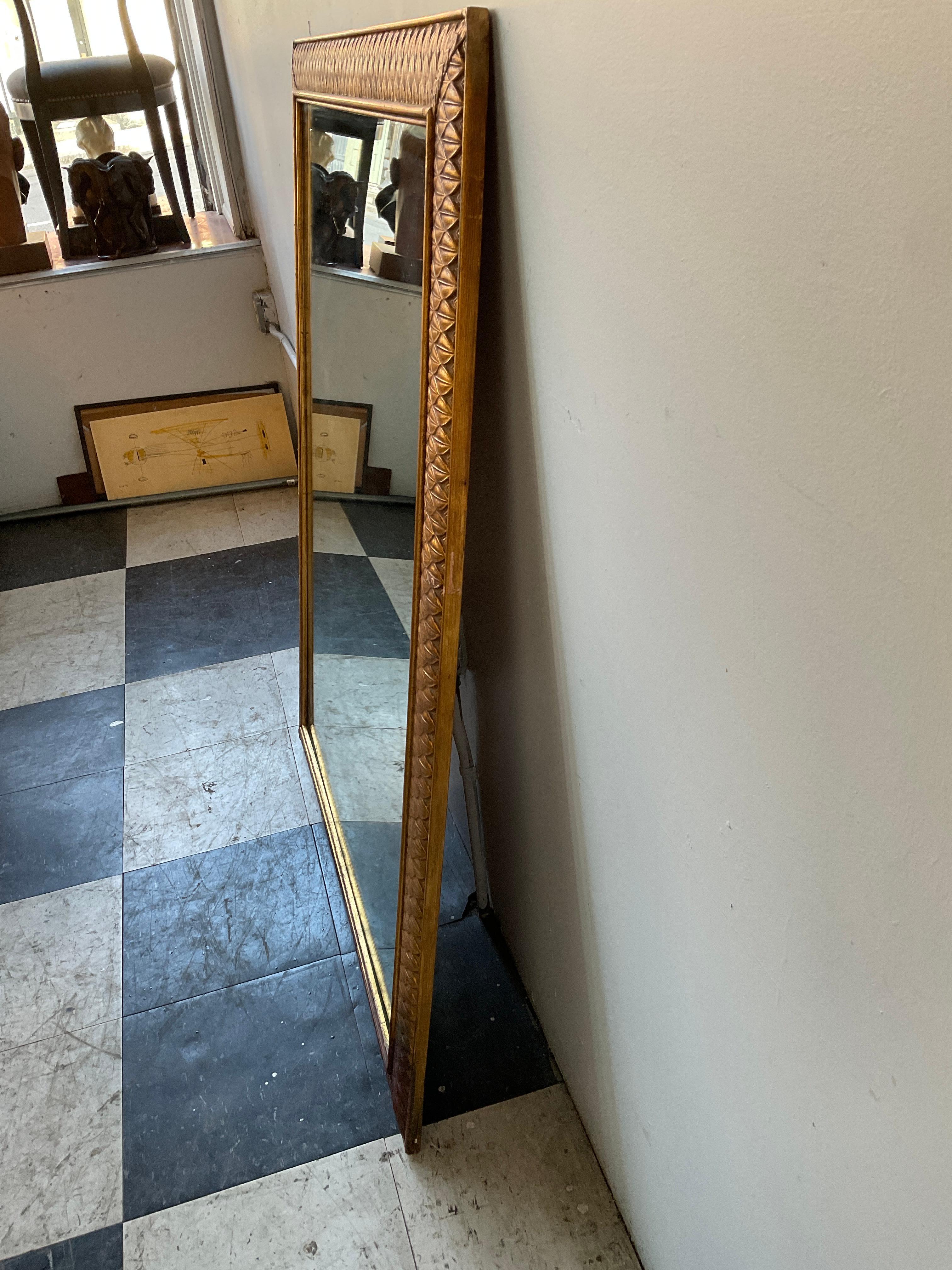1950s Gilt Wood Mirror with Leaf Pattern by D. Milch & Son In Good Condition In Tarrytown, NY
