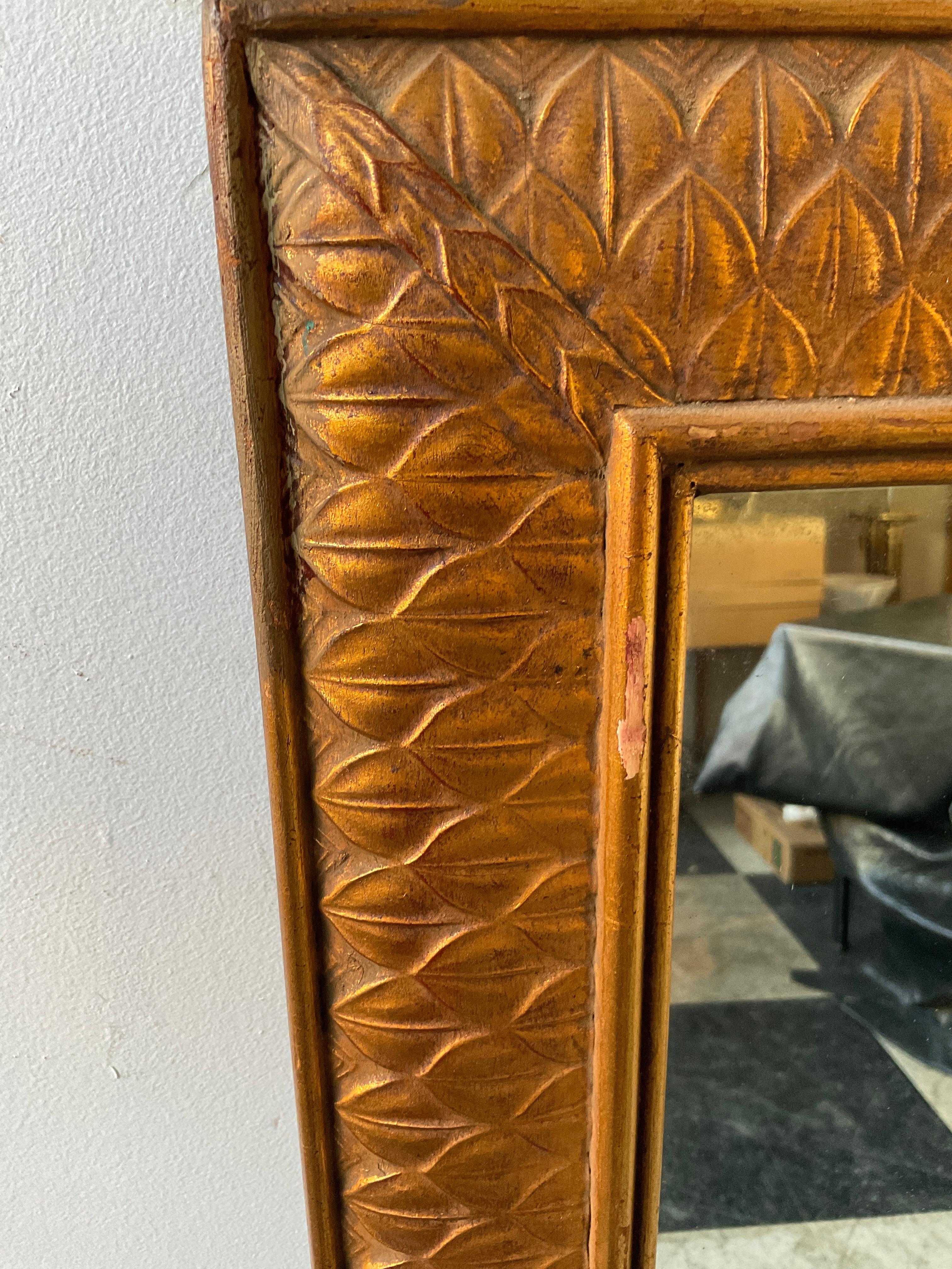 Mid-20th Century 1950s Gilt Wood Mirror with Leaf Pattern by D. Milch & Son For Sale