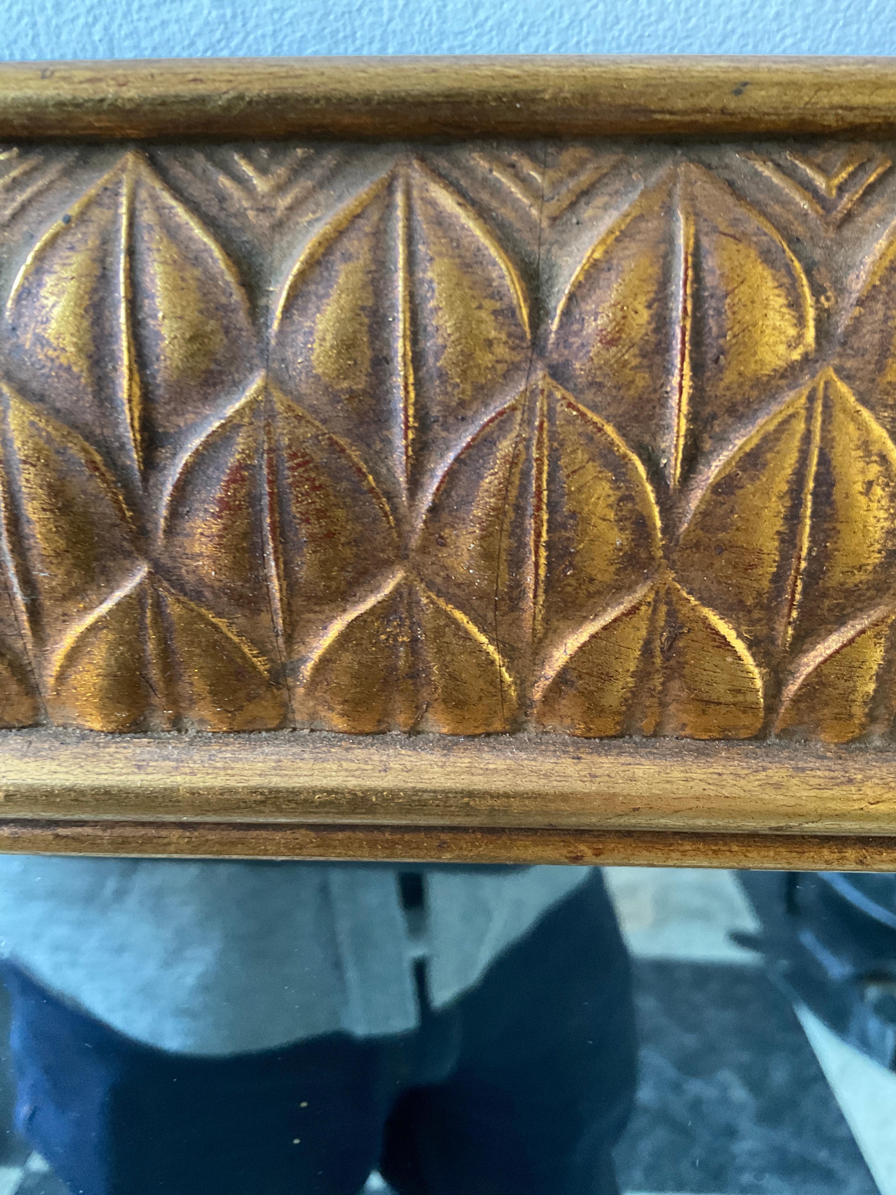 Gesso 1950s Gilt Wood Mirror with Leaf Pattern by D. Milch & Son