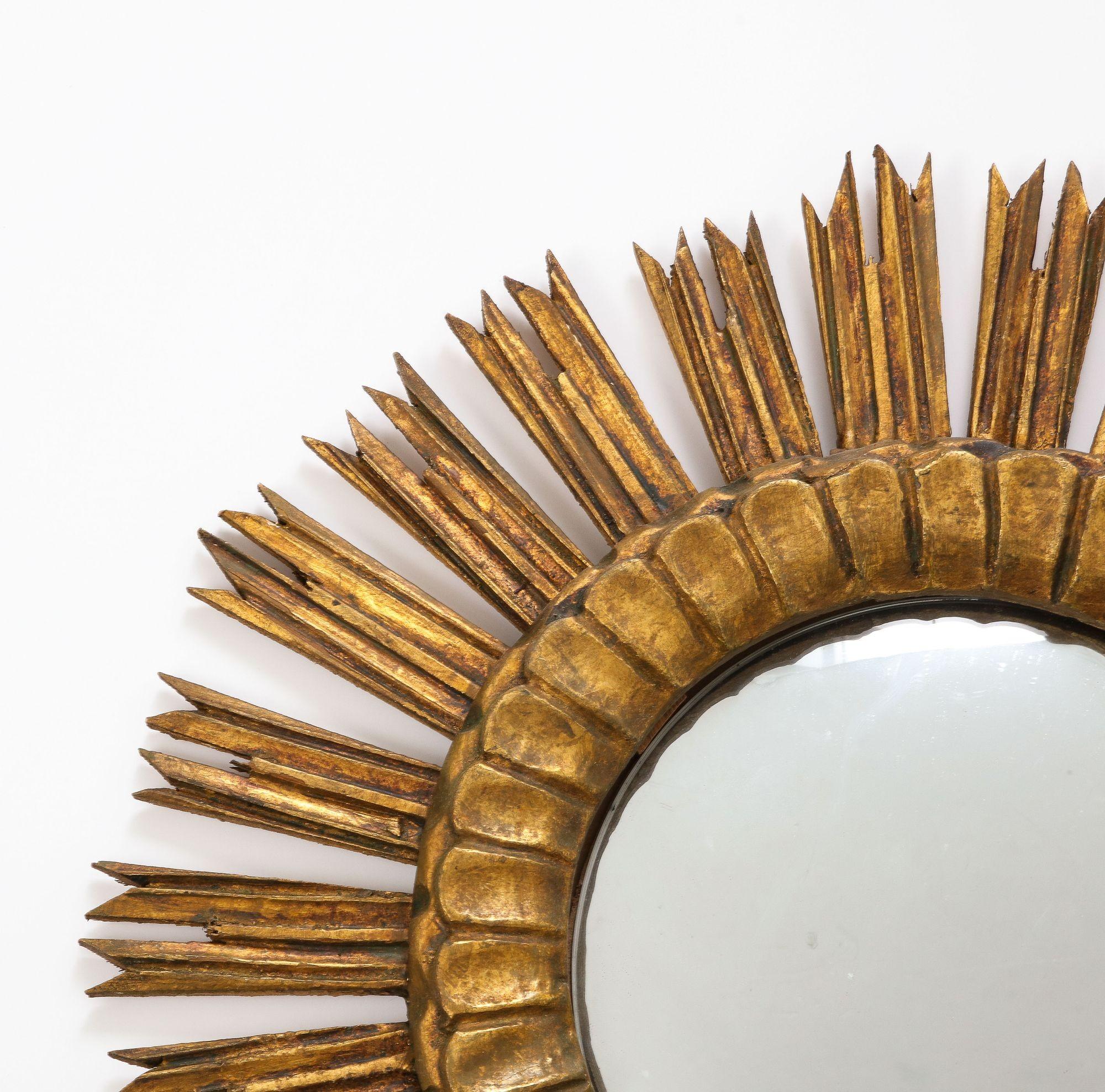 French 1950s Giltwood Sunburst Mirror