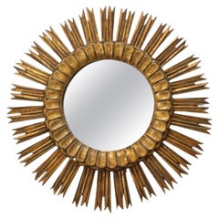 Specchio a raggiera in legno d'orato del 1950