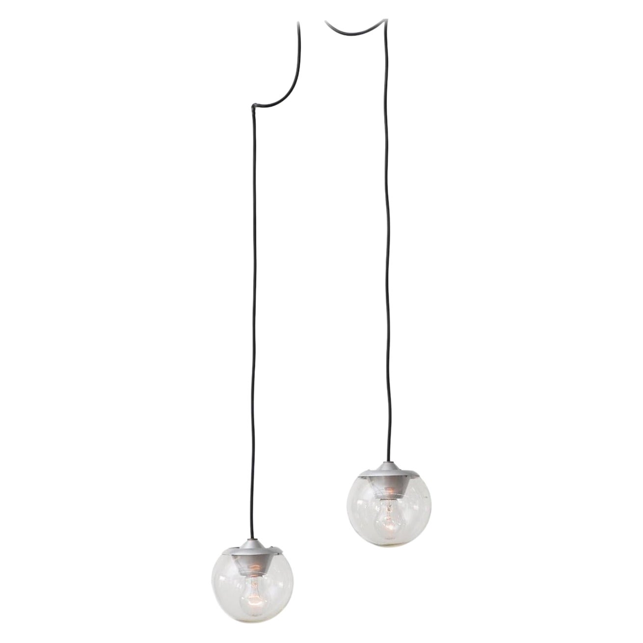 1950s Gino Sarfatti Pendants Model 2095/1 Blown Glass Aluminum Arteluce Pair