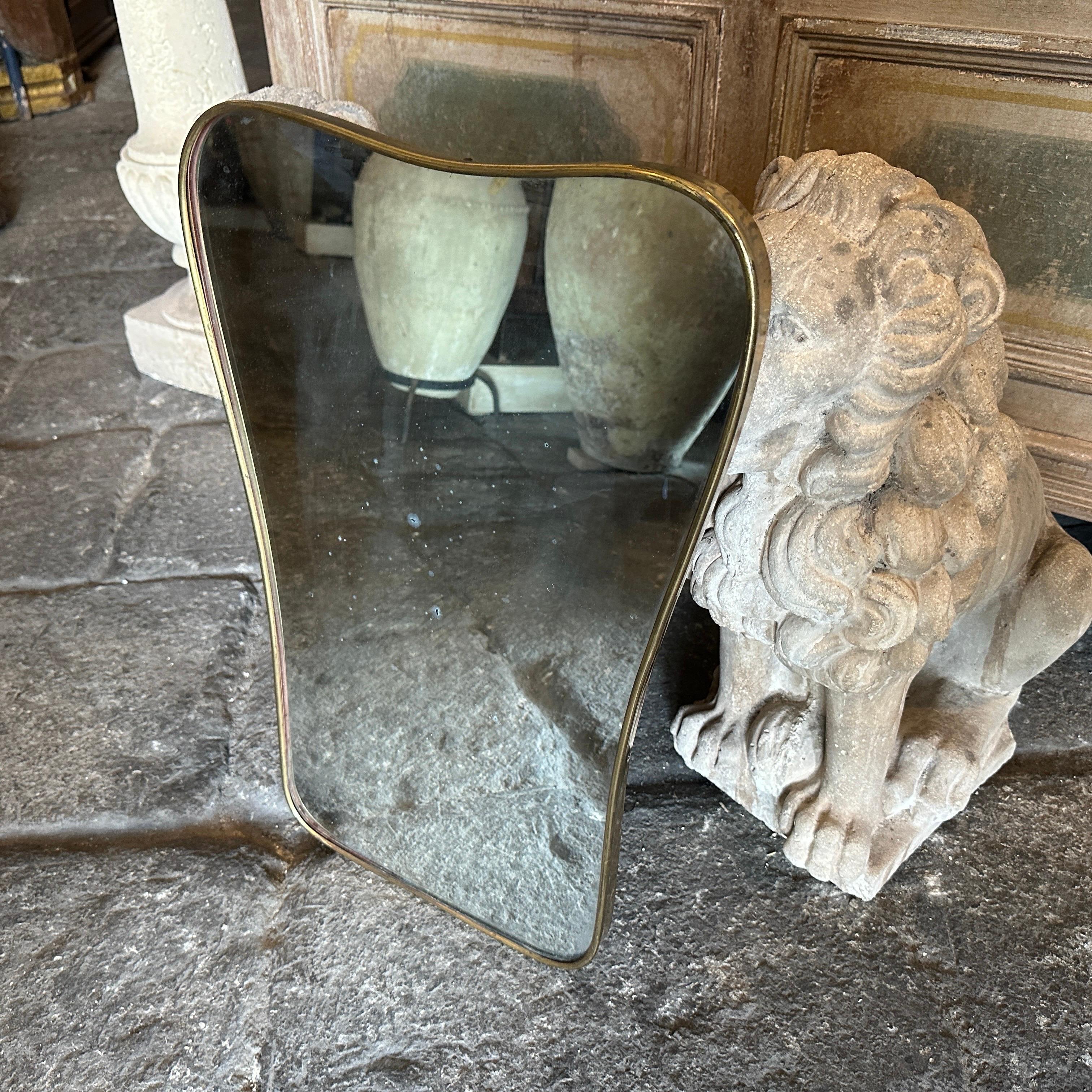 20th Century 1950s Gio Ponti Attributable Mid-Century Modern Brass Italian Wall Mirror