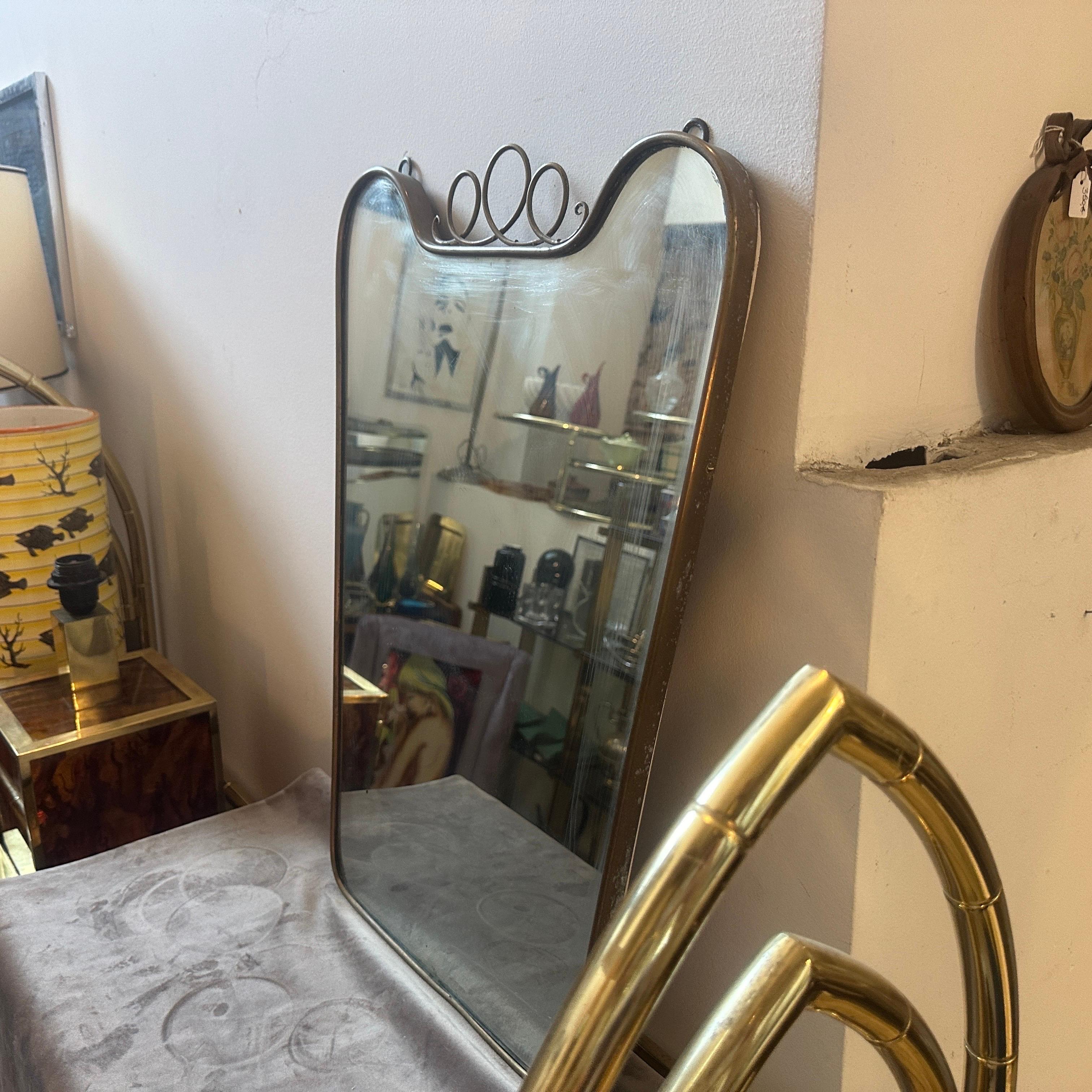 1950s Gio Ponti Style Mid-Century Modern Brass Italian Wall Mirror 1