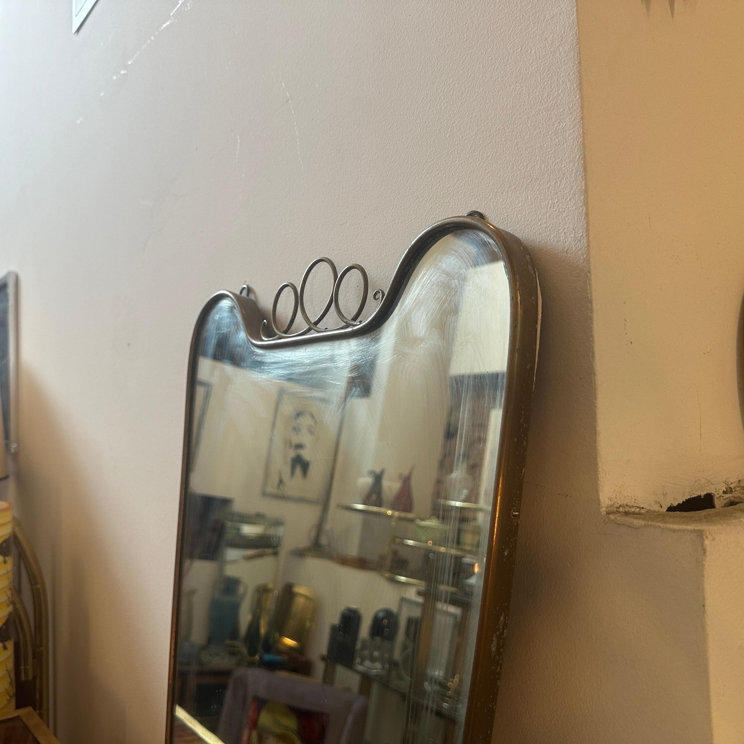 1950s Gio Ponti Style Mid-Century Modern Brass Italian Wall Mirror 2