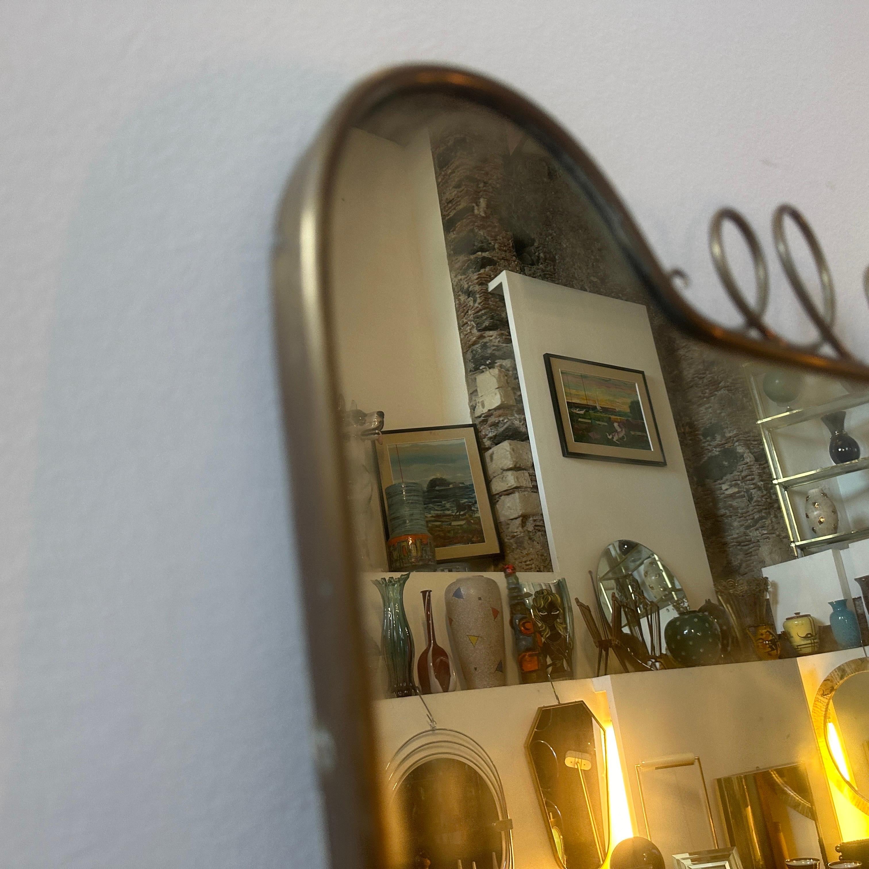 1950s Gio Ponti Style Mid-Century Modern Brass Italian Wall Mirror 5
