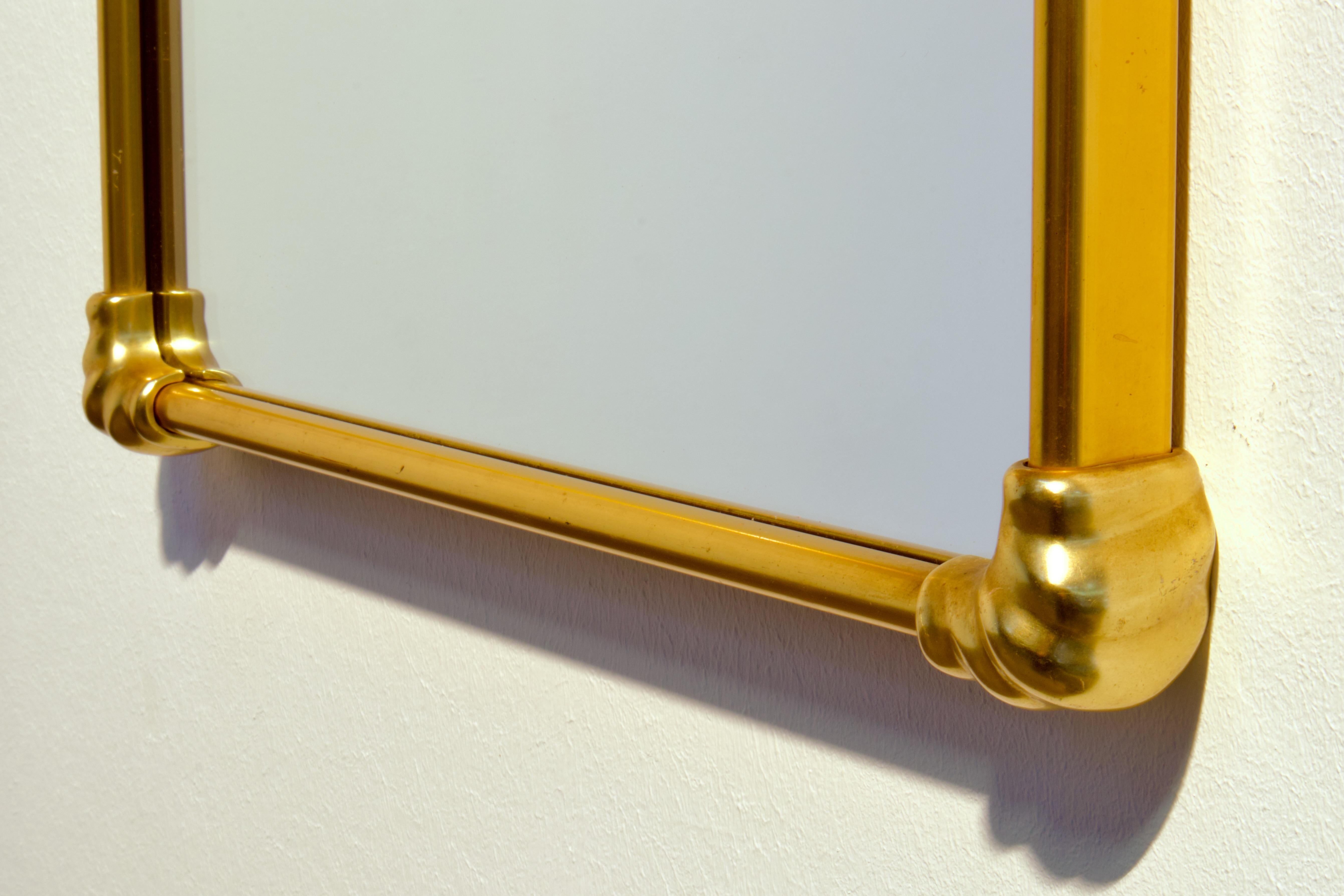 1950s Gio Ponti Era Mid-Century Modern Rectangular Italian Brass Wall Mirror (Messing) im Angebot