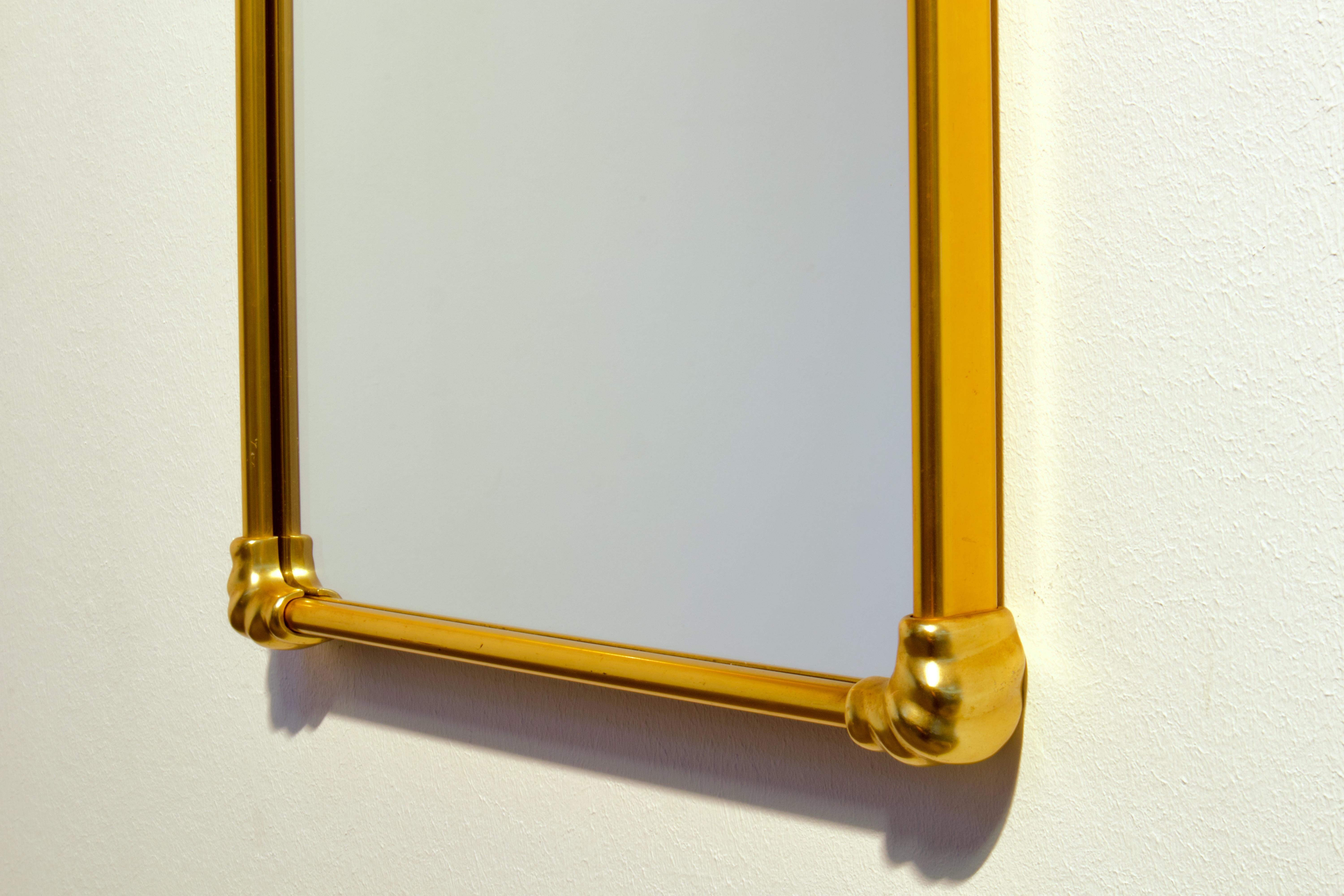 1950s Gio Ponti Era Mid-Century Modern Rectangular Italian Brass Wall Mirror For Sale 4
