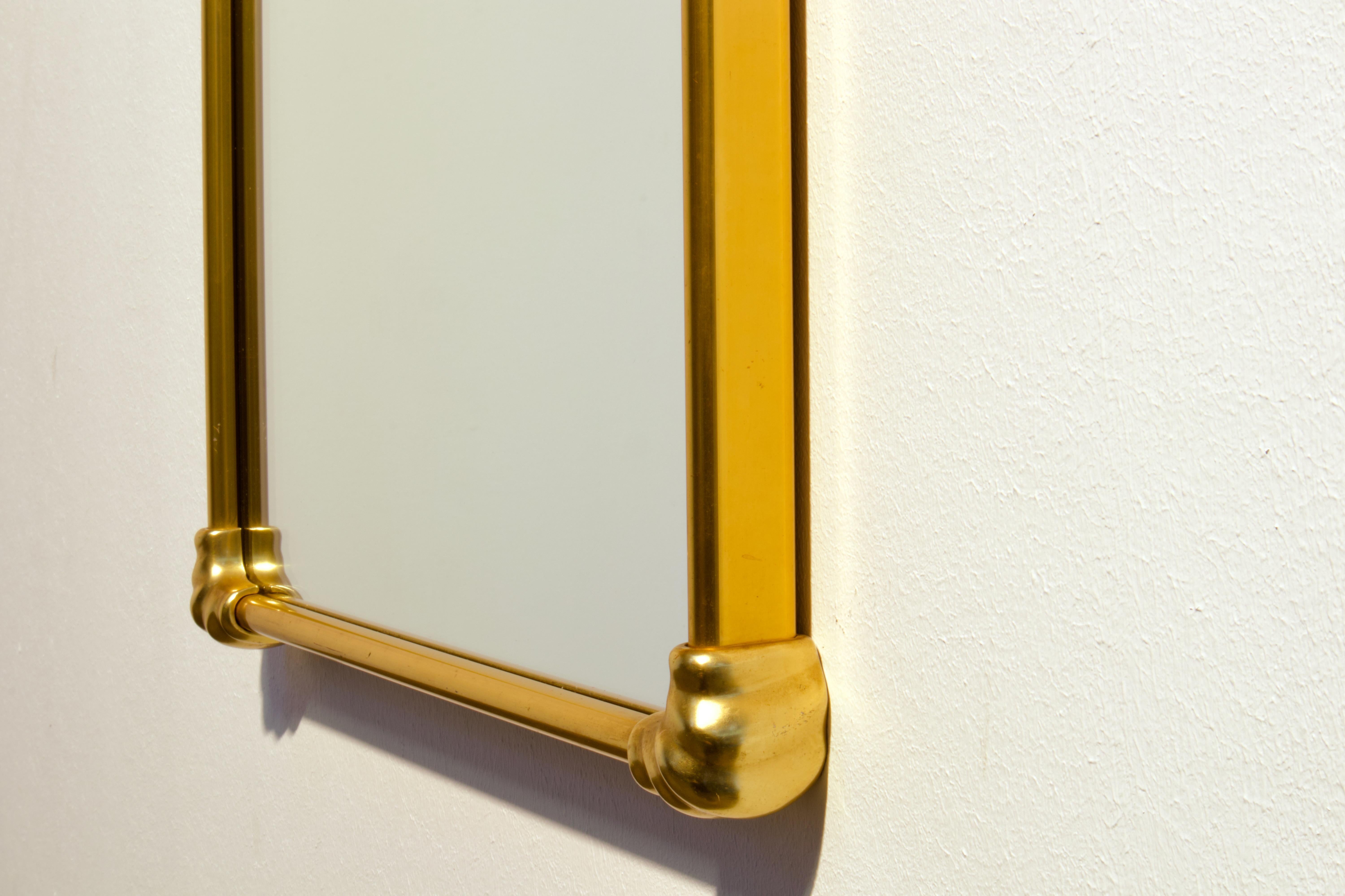 1950s Gio Ponti Era Mid-Century Modern Rectangular Italian Brass Wall Mirror For Sale 5