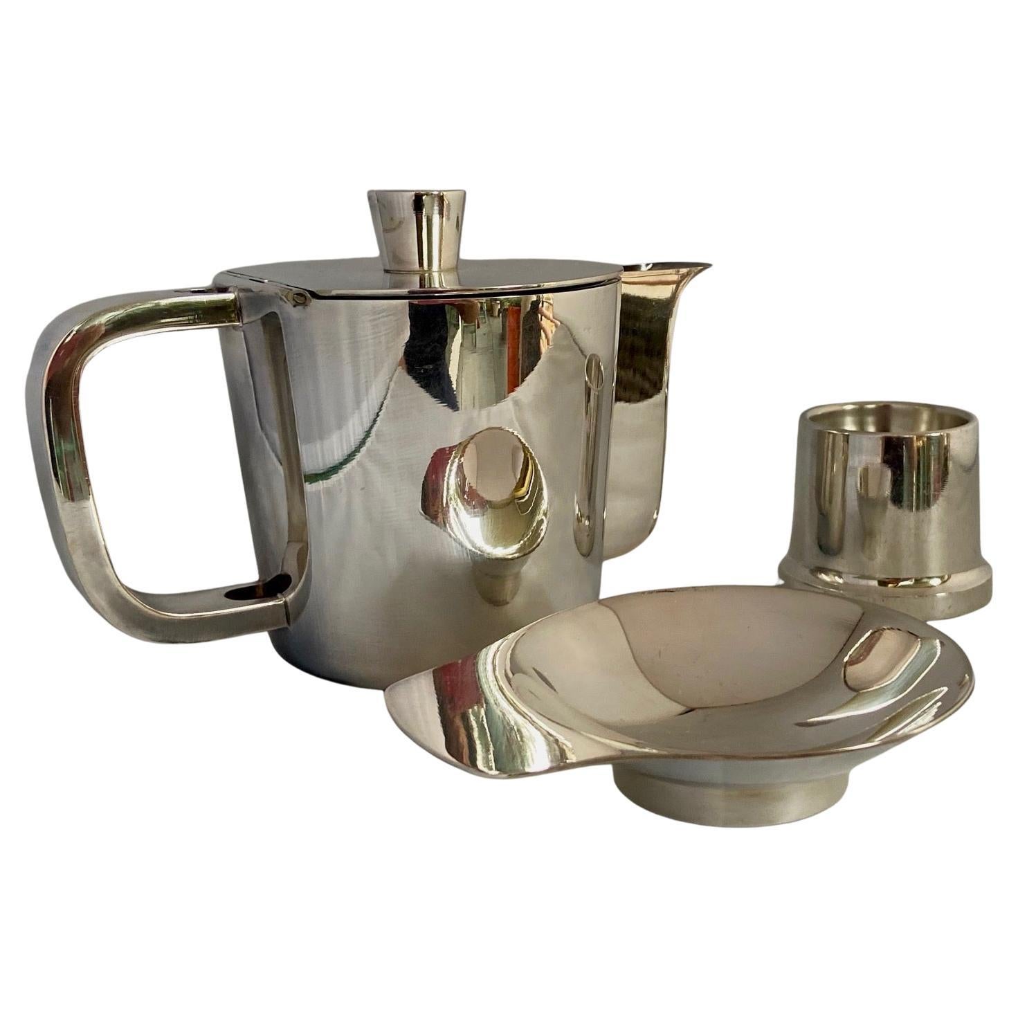 1950's Gio Ponti silver plated coffee pot, tiny dish & egg holder by A. Krupp 2