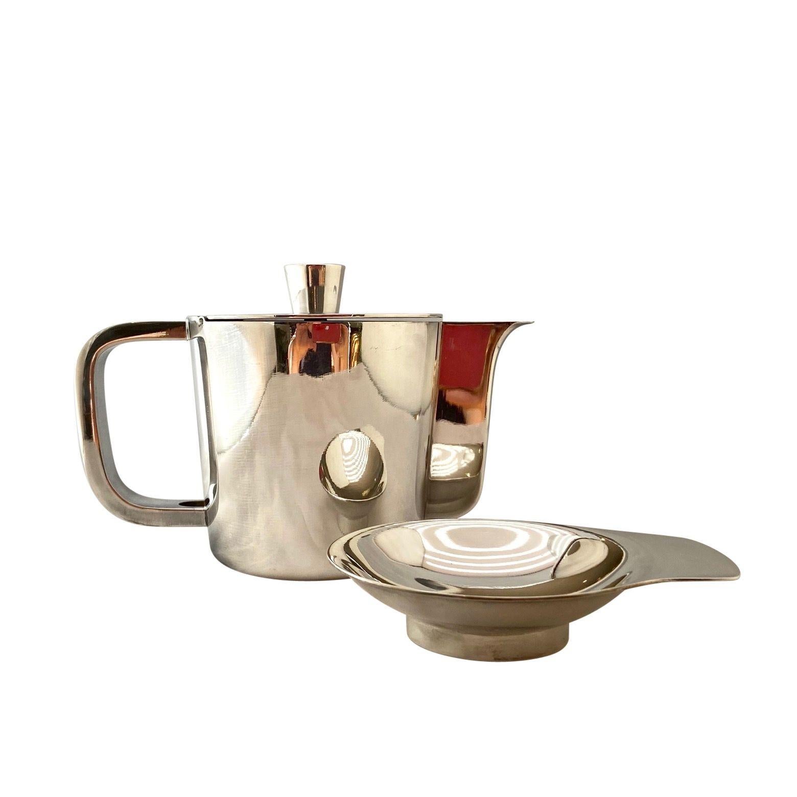 1950's Gio Ponti silver plated coffee pot, tiny dish & egg holder by A. Krupp 4