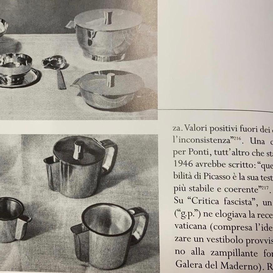 Mid-Century Modern 1950's Gio Ponti silver plated coffee pot, tiny dish & egg holder by A. Krupp