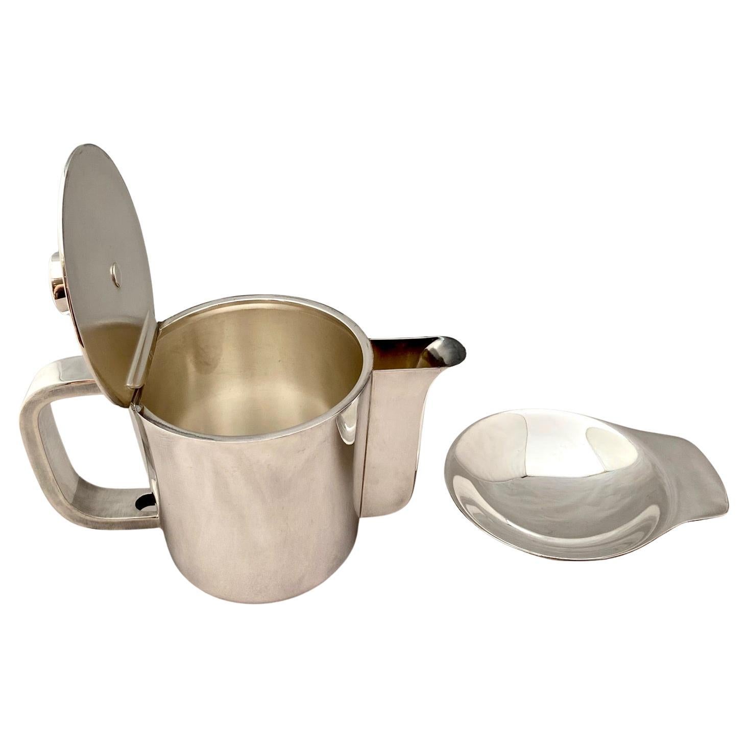 1950's Gio Ponti silver plated coffee pot, tiny dish & egg holder by A. Krupp In Good Condition In London, Fitzrovia