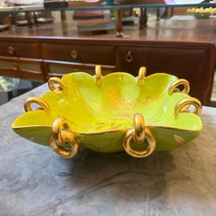 1950s Gio Ponti Style Green and Gold Ceramic Italian Square Bowl by Essepi