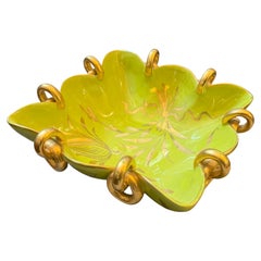 1950s Gio Ponti Style Green and Gold Ceramic Italian Square Bowl by Essepi