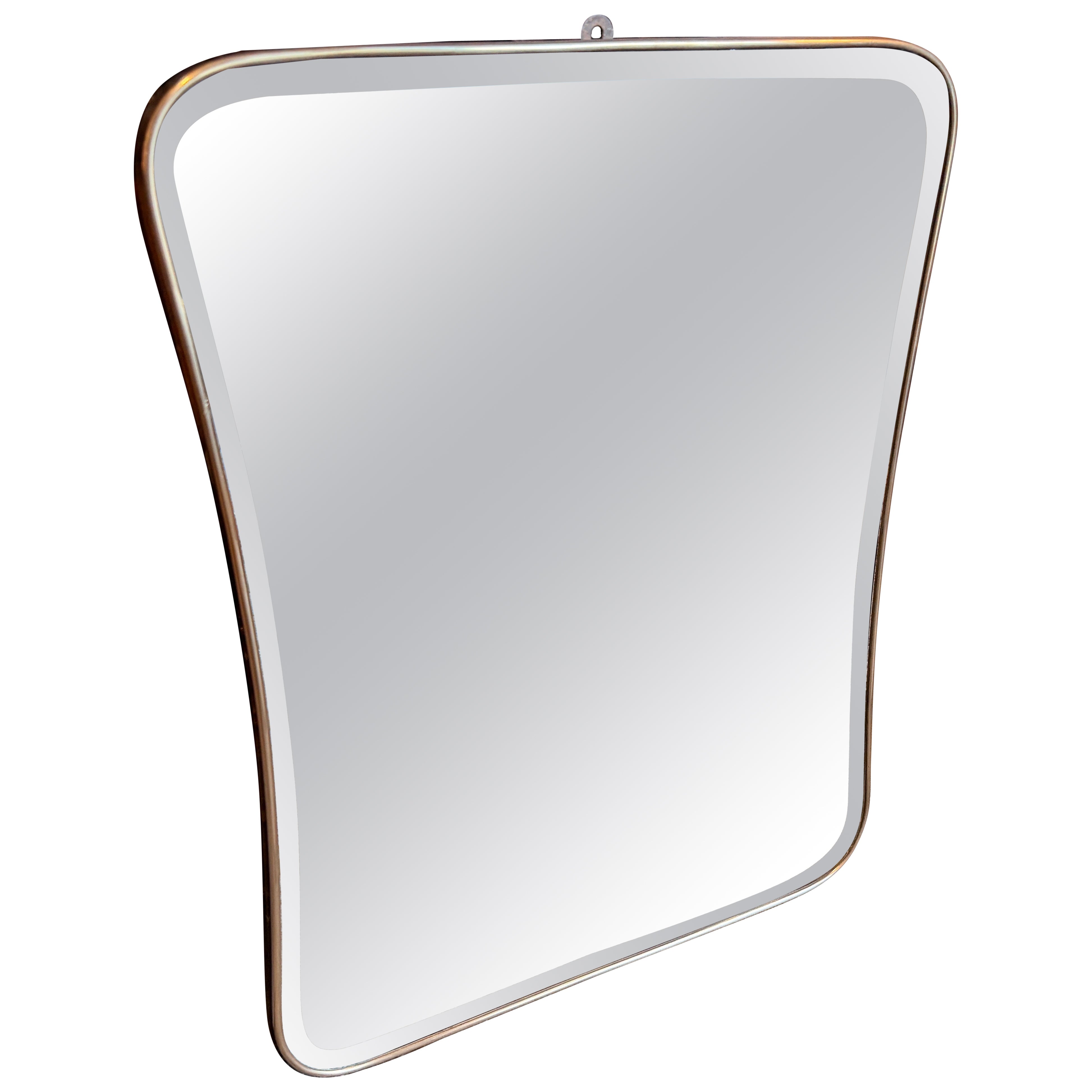 1950s Gio Ponti Style Mid-Century Modern Biscuit Shaped Brass Wall Mirror