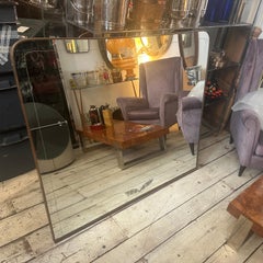 1950s Gio Ponti Style Mid-Century Modern Brass and Etched Glass Big Wall MIrror