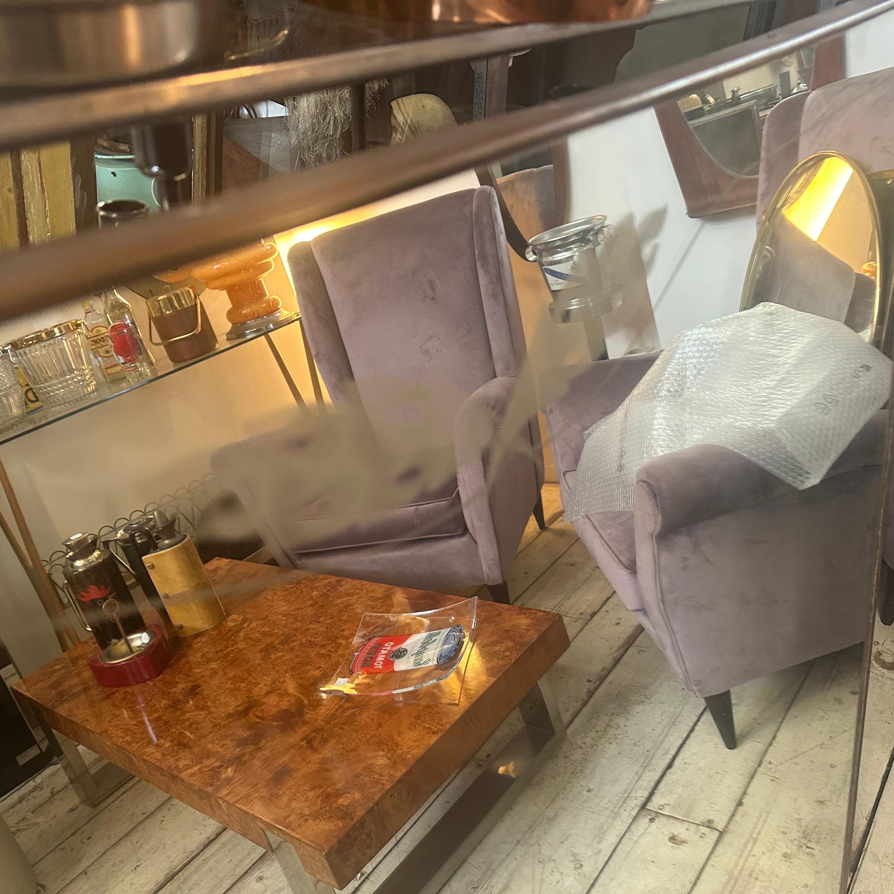 20th Century 1950s Gio Ponti Style Mid-Century Modern Brass and Etched Glass Big Wall MIrror For Sale