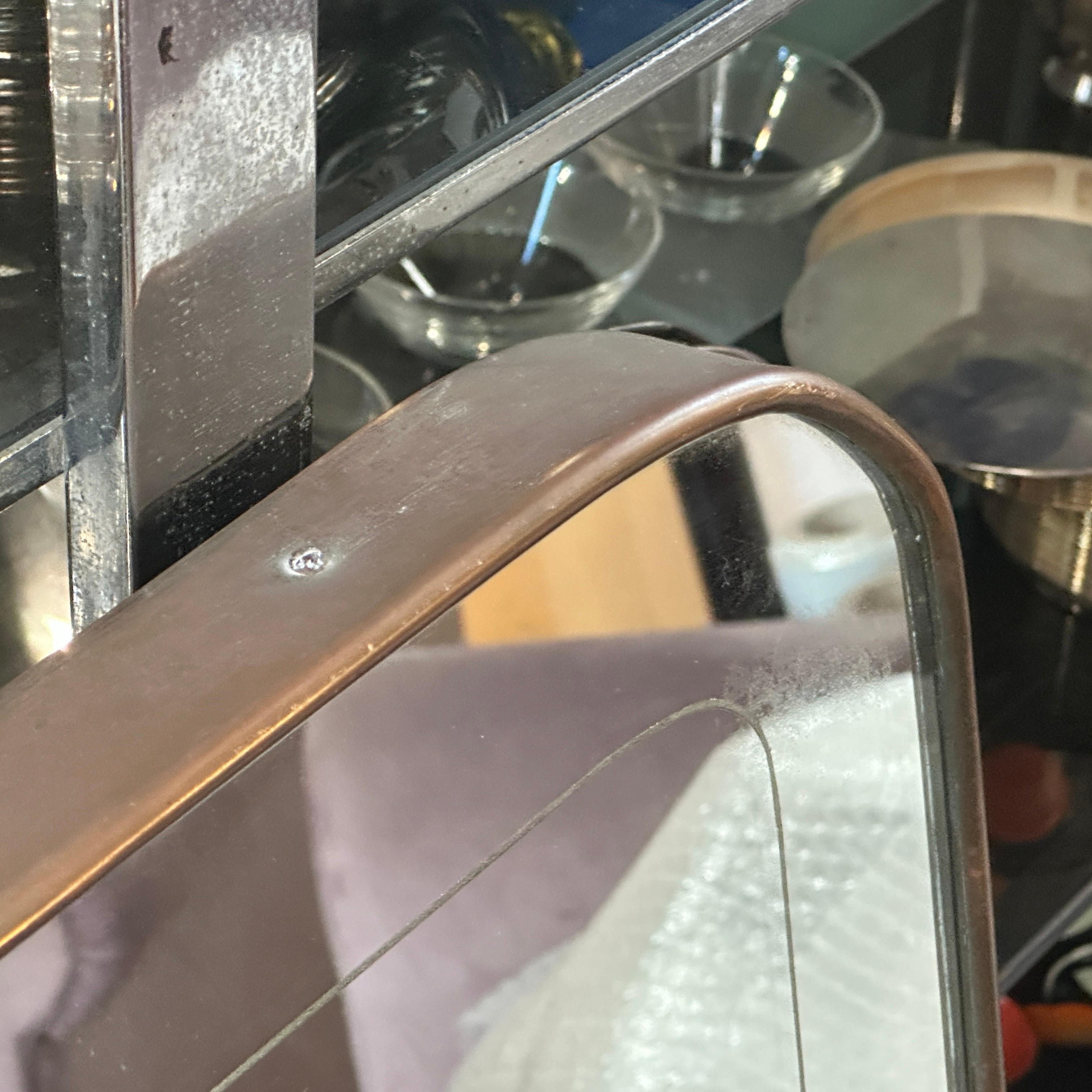 1950s Gio Ponti Style Mid-Century Modern Brass and Etched Glass Big Wall MIrror For Sale 4