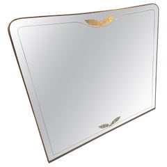 Grande specchio da parete in ottone e vetro acidato in stile Gio Ponti del 1950.