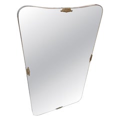1950s Gio Ponti Style Mid-Century Modern Brass and Glass Biscuit Wall Mirror