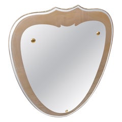 1950s gio Ponti Style Mid-century Modern Brass and Glass Italian Wall Mirror