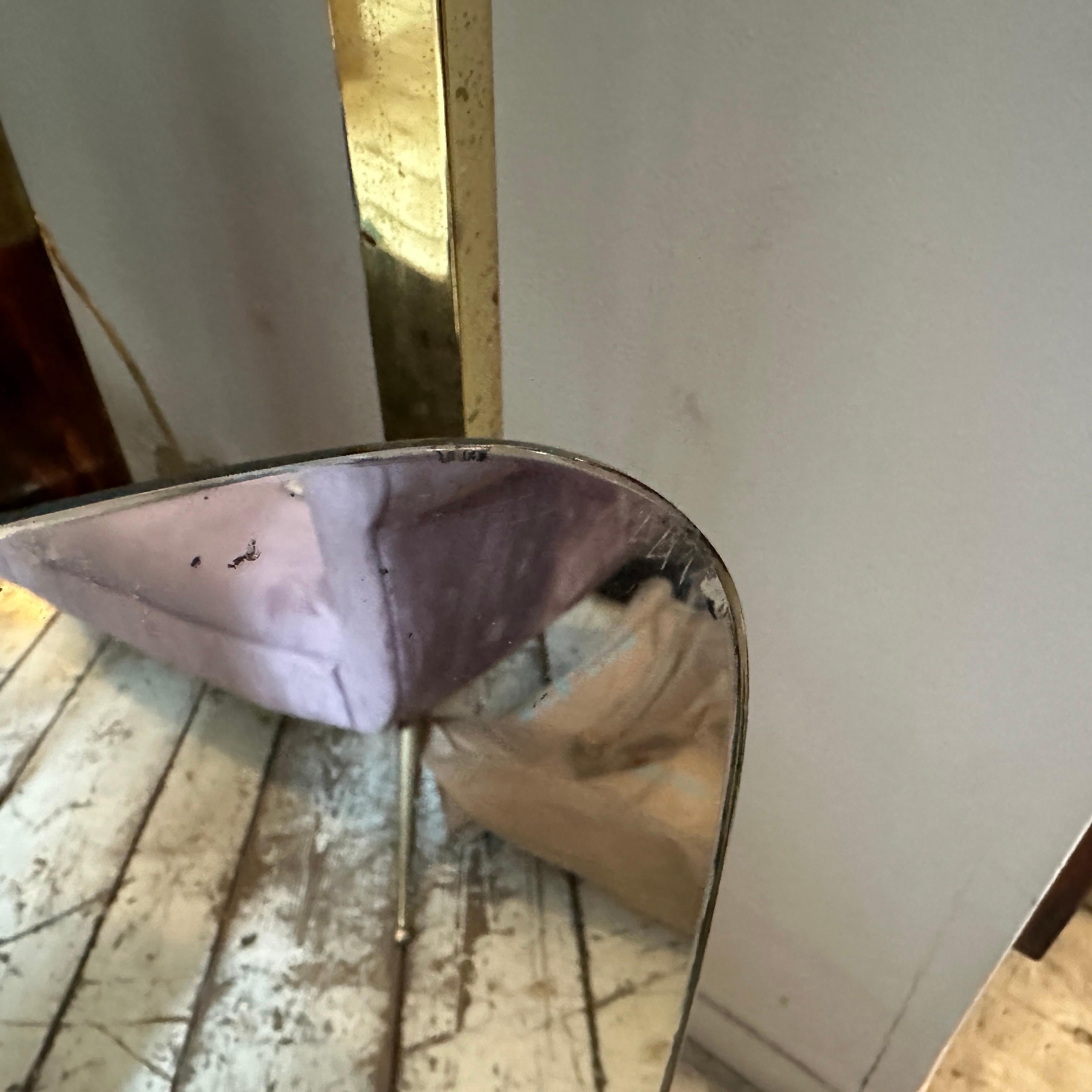 1950s Gio Ponti Style Mid-Century Modern Brass and Glass Wall Mirror For Sale 6